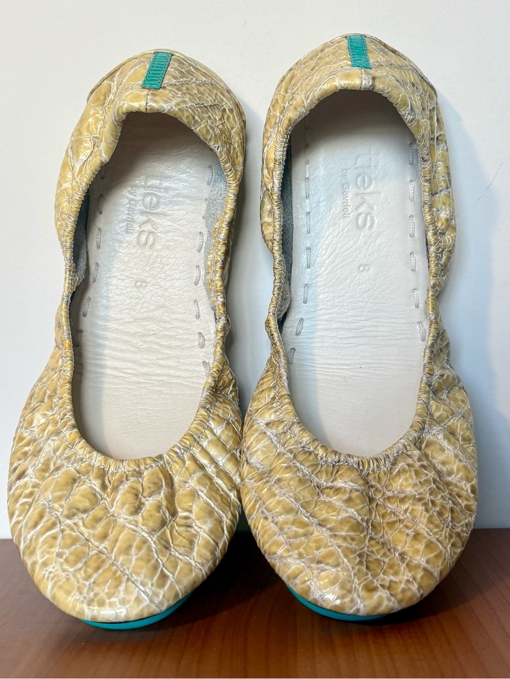 Tieks Ballet Flats Desert Croc Yellow Metallic Leather Foldable Flats Size 8